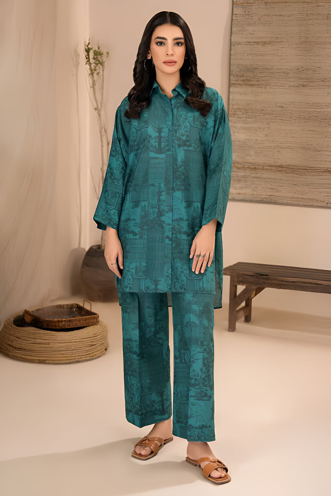 Lawn Teal Unstitched Shirt - Limelight