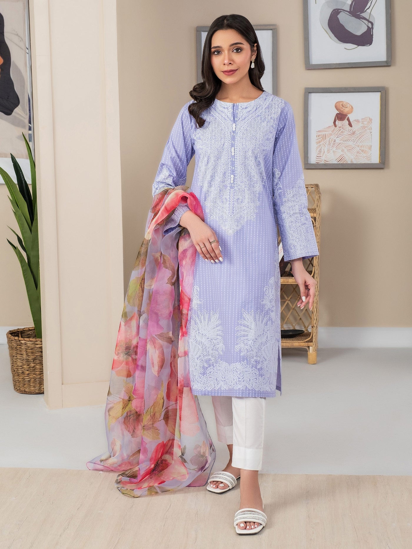 Lawn Lilac Stitched Suit - Limelight