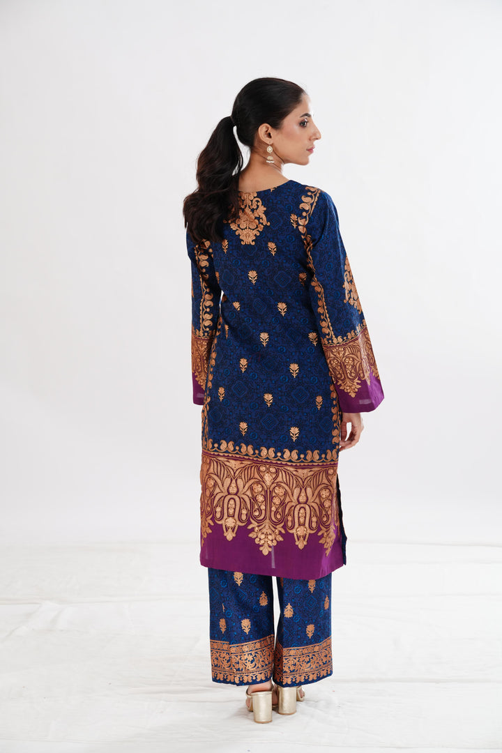 Lawn Blue Stitched Suit - Limelight