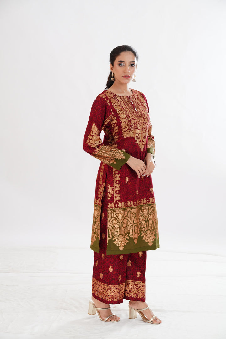 Lawn Maroon Stitched Suit - Limelight