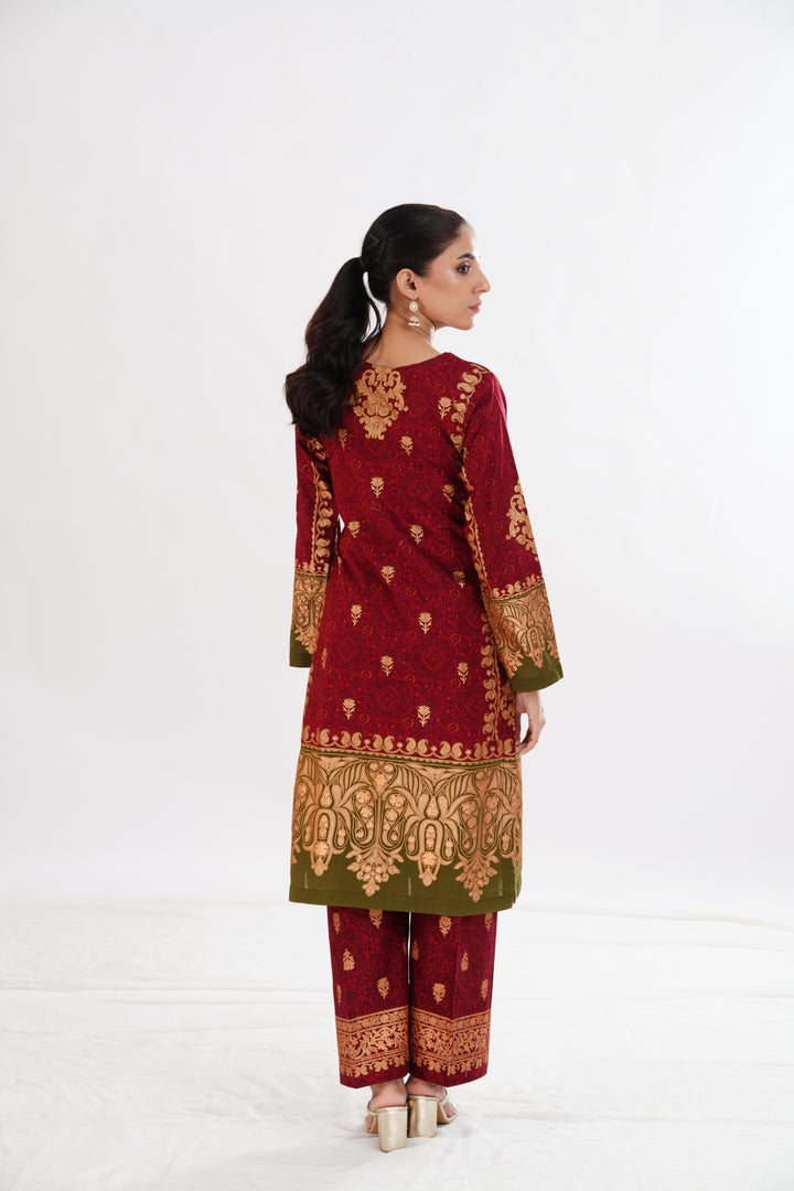 Lawn Maroon Stitched Suit - Limelight