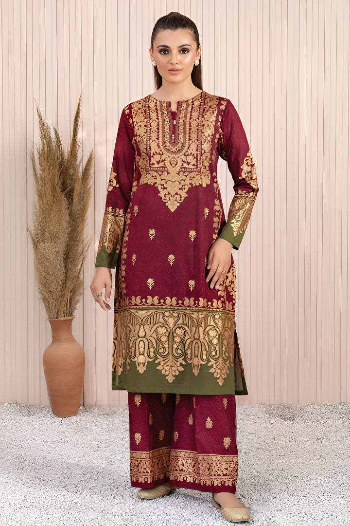 Lawn Maroon Stitched Suit - Limelight