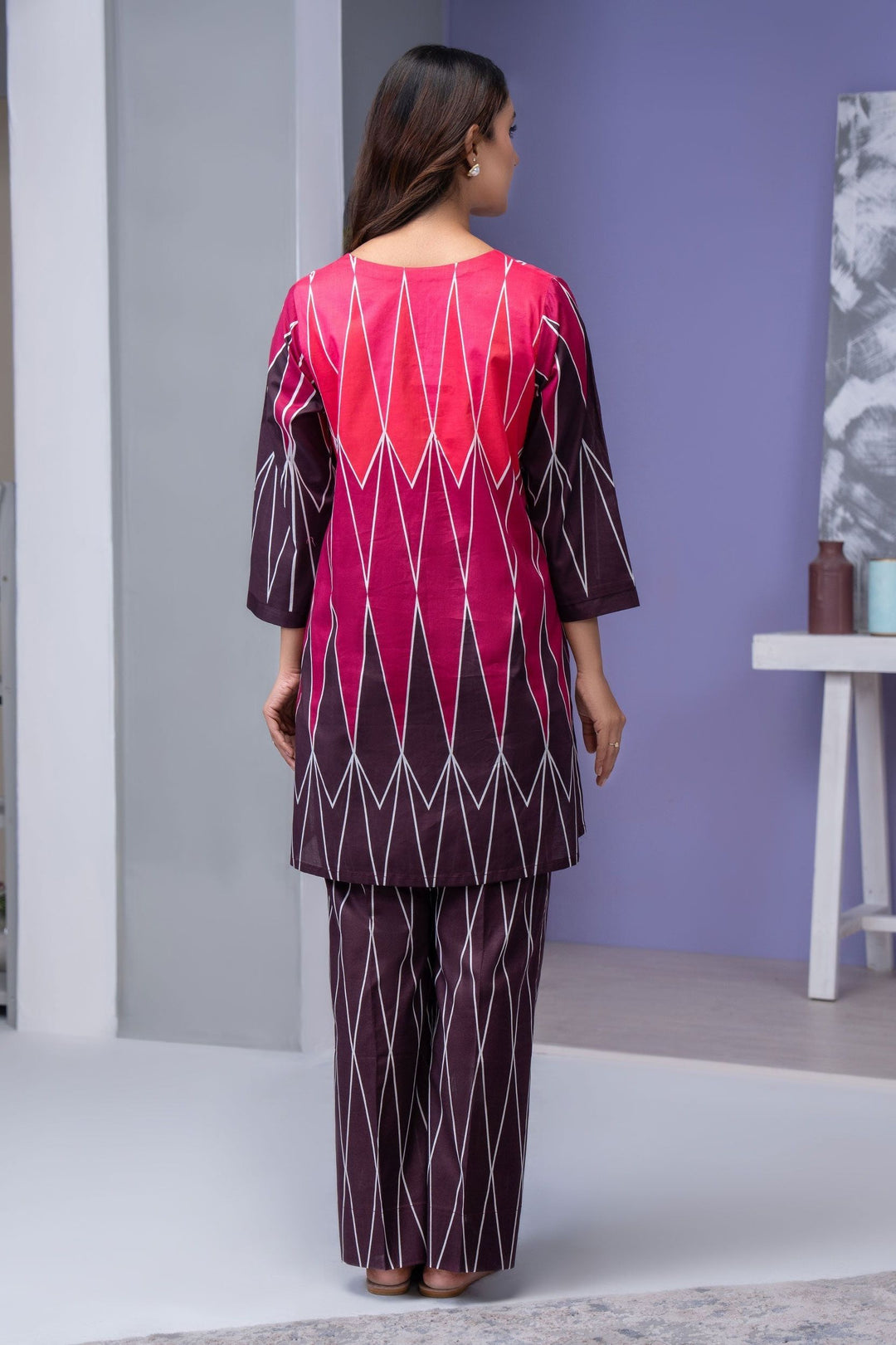 Lawn Red Stitched Suit - Limelight