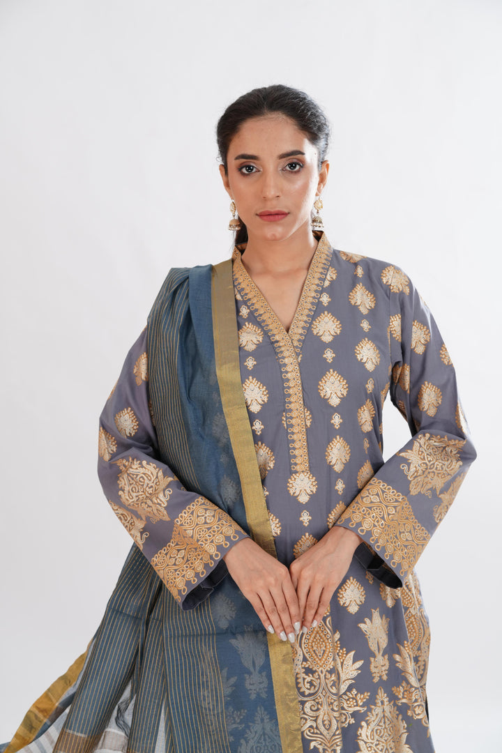 Lawn Grey Stitched Suit - Limelight