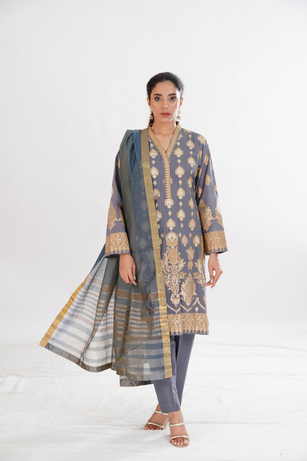 Lawn Grey Stitched Suit - Limelight