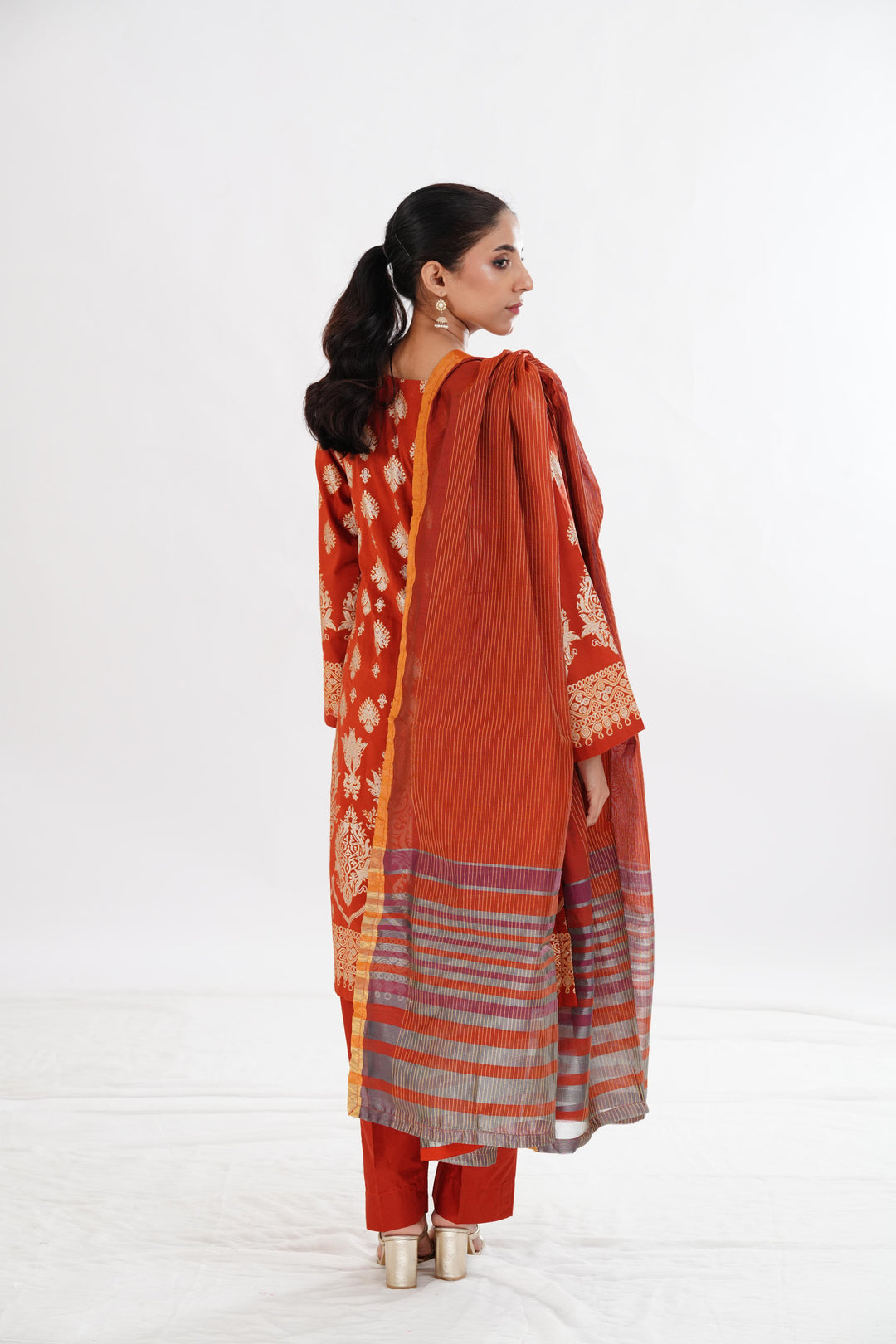 Lawn Orange Stitched Suit - Limelight