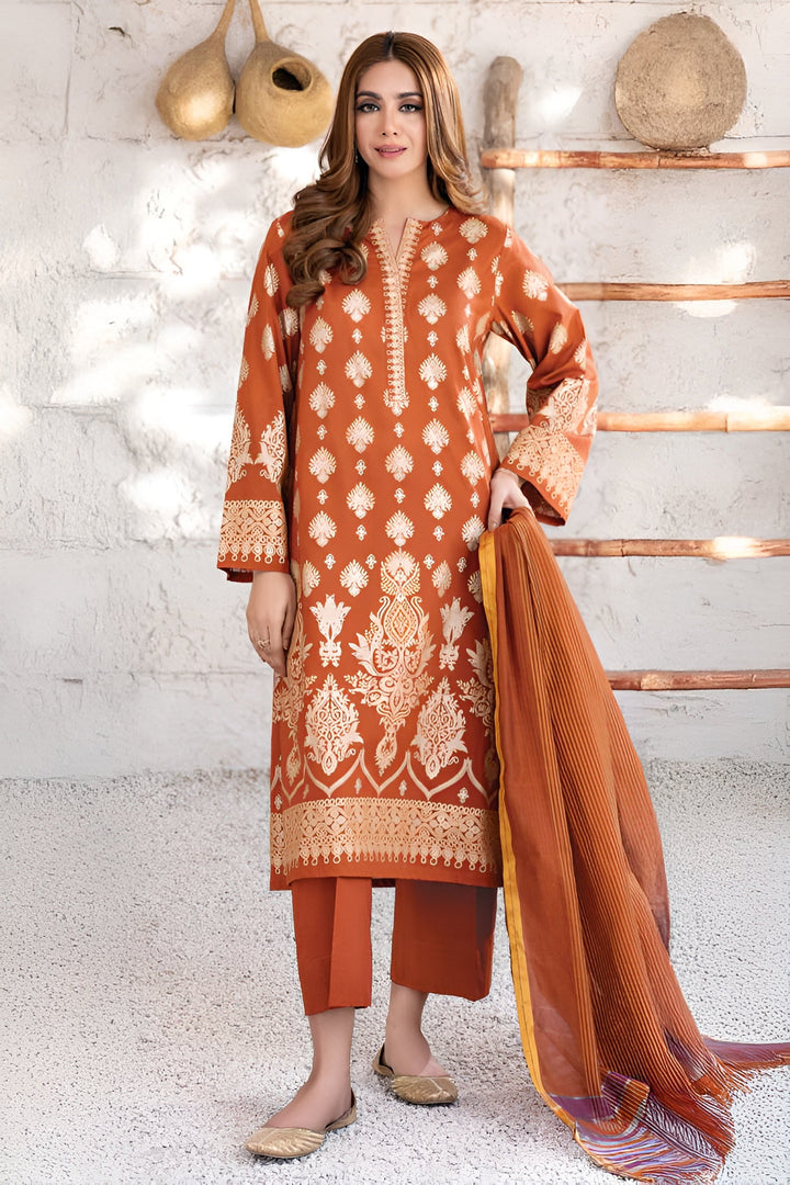 Lawn Orange Stitched Suit - Limelight