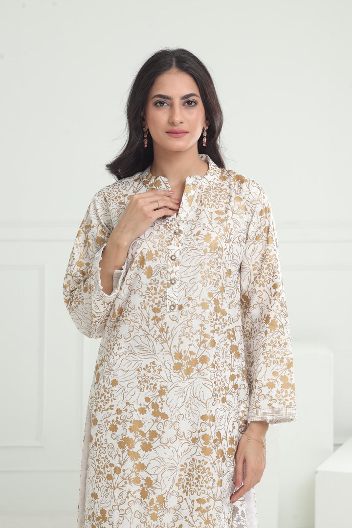 Khaddar White Kurti - Limelight