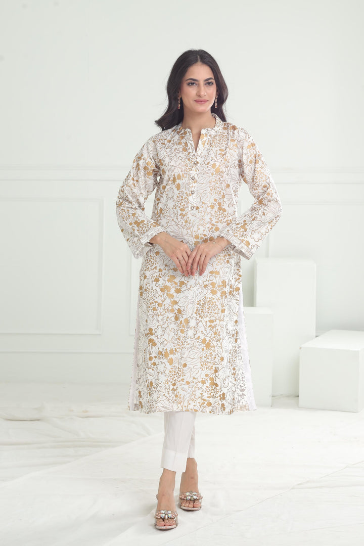 Khaddar White Kurti - Limelight