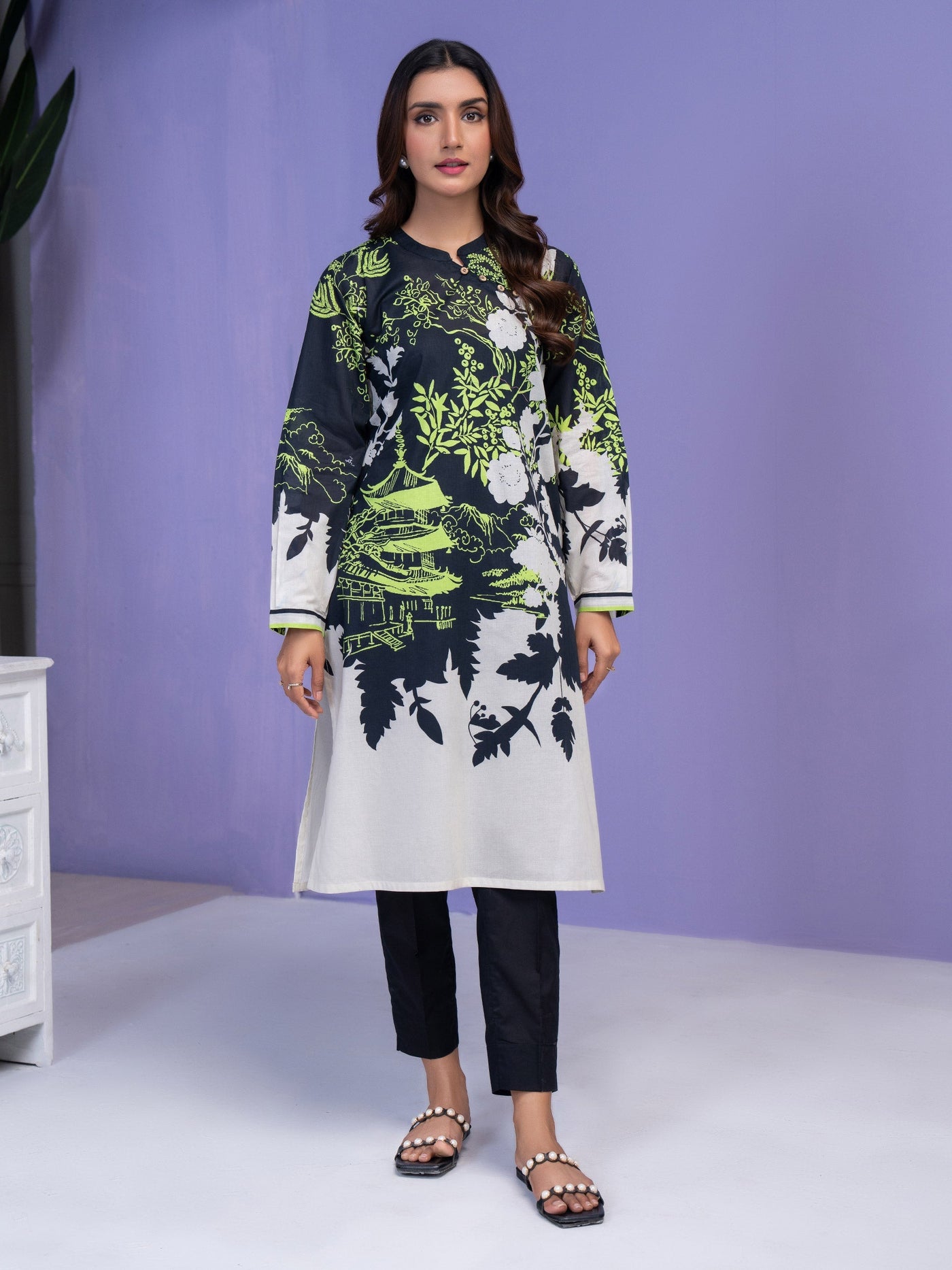 Lawn Black Kurti - Limelight