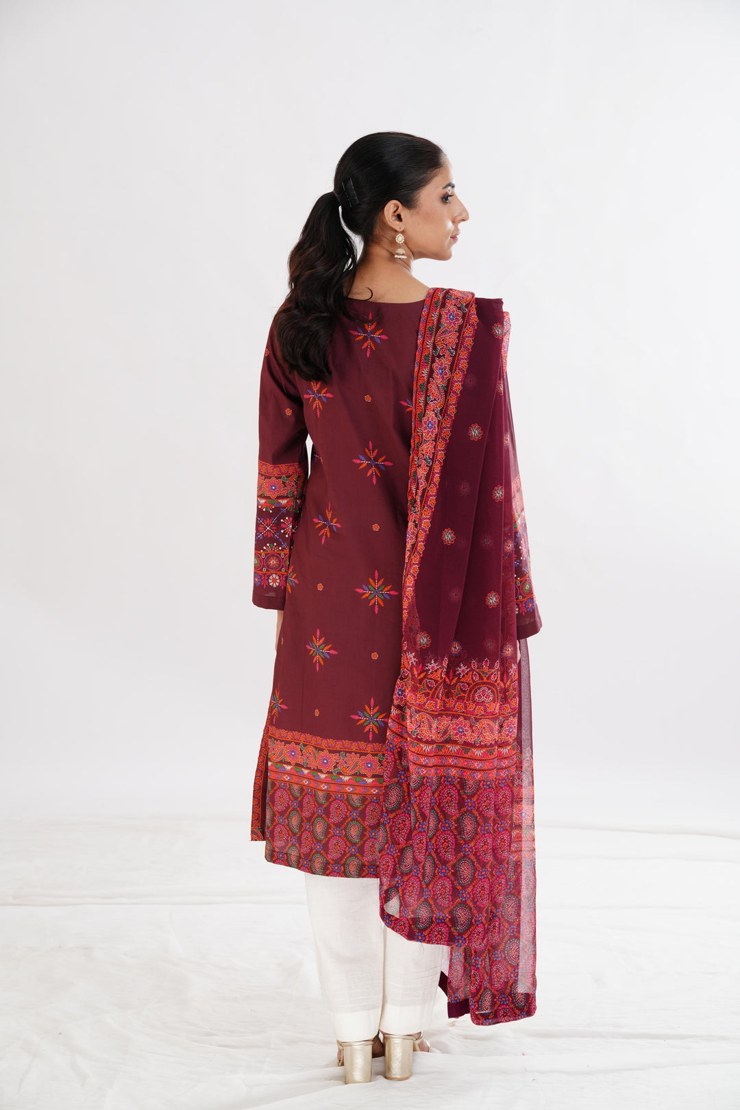 Lawn Plum Stitched Suit - Limelight