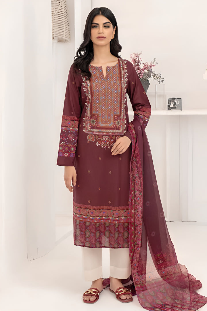 Lawn Plum Stitched Suit - Limelight