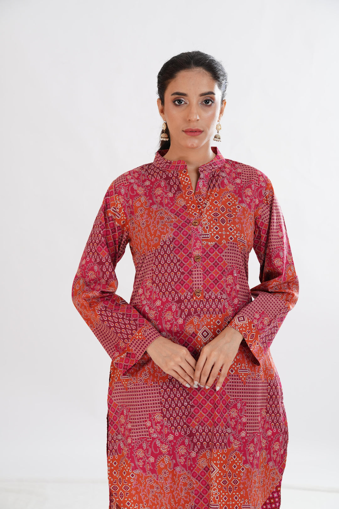 Lawn Red Stitched Suit - Limelight