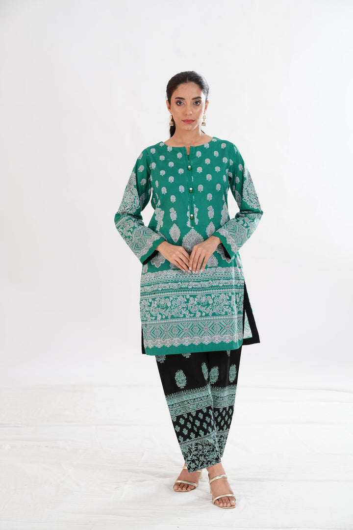 Lawn Green Stitched Suit - Limelight