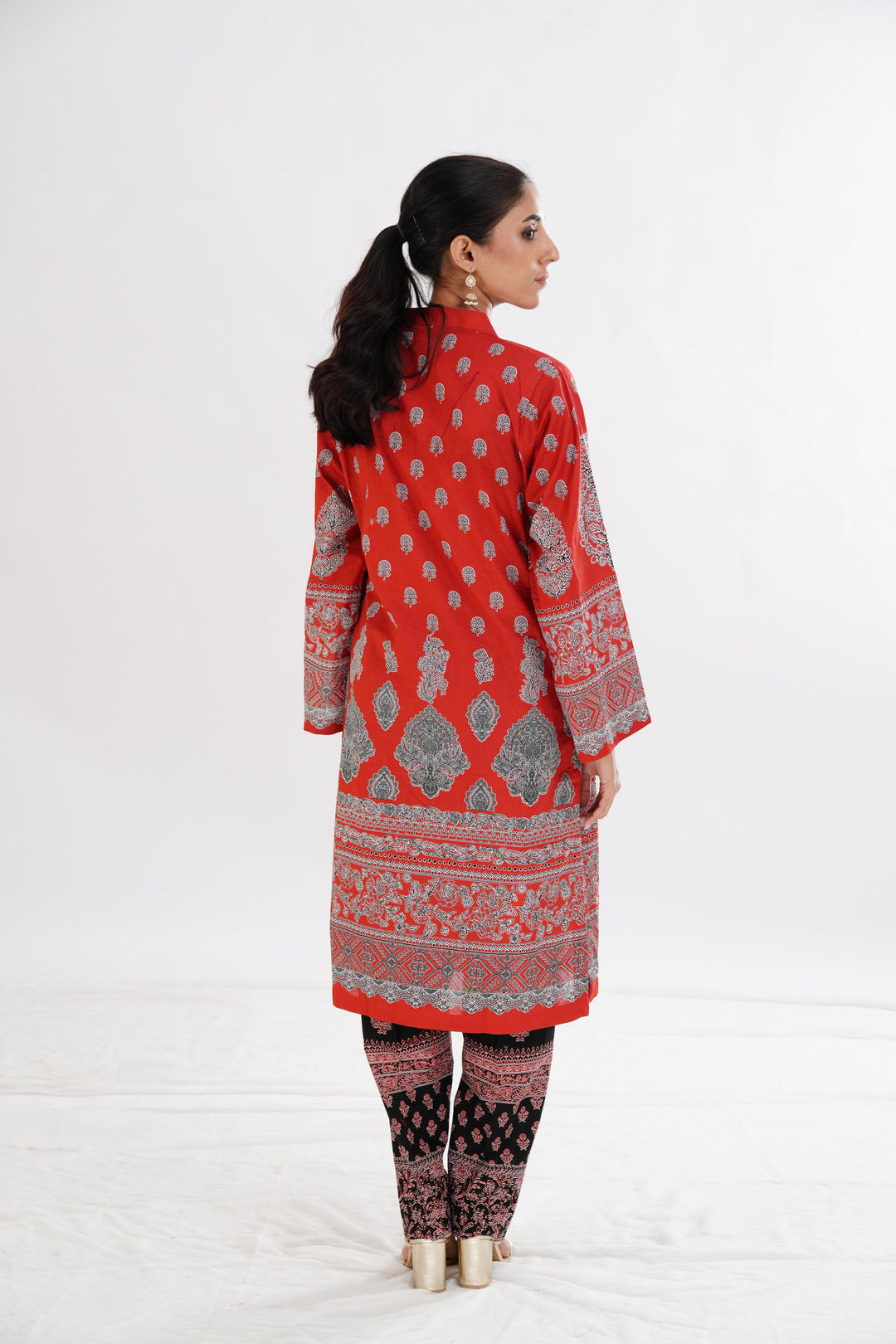 Lawn Red Stitched Suit - Limelight