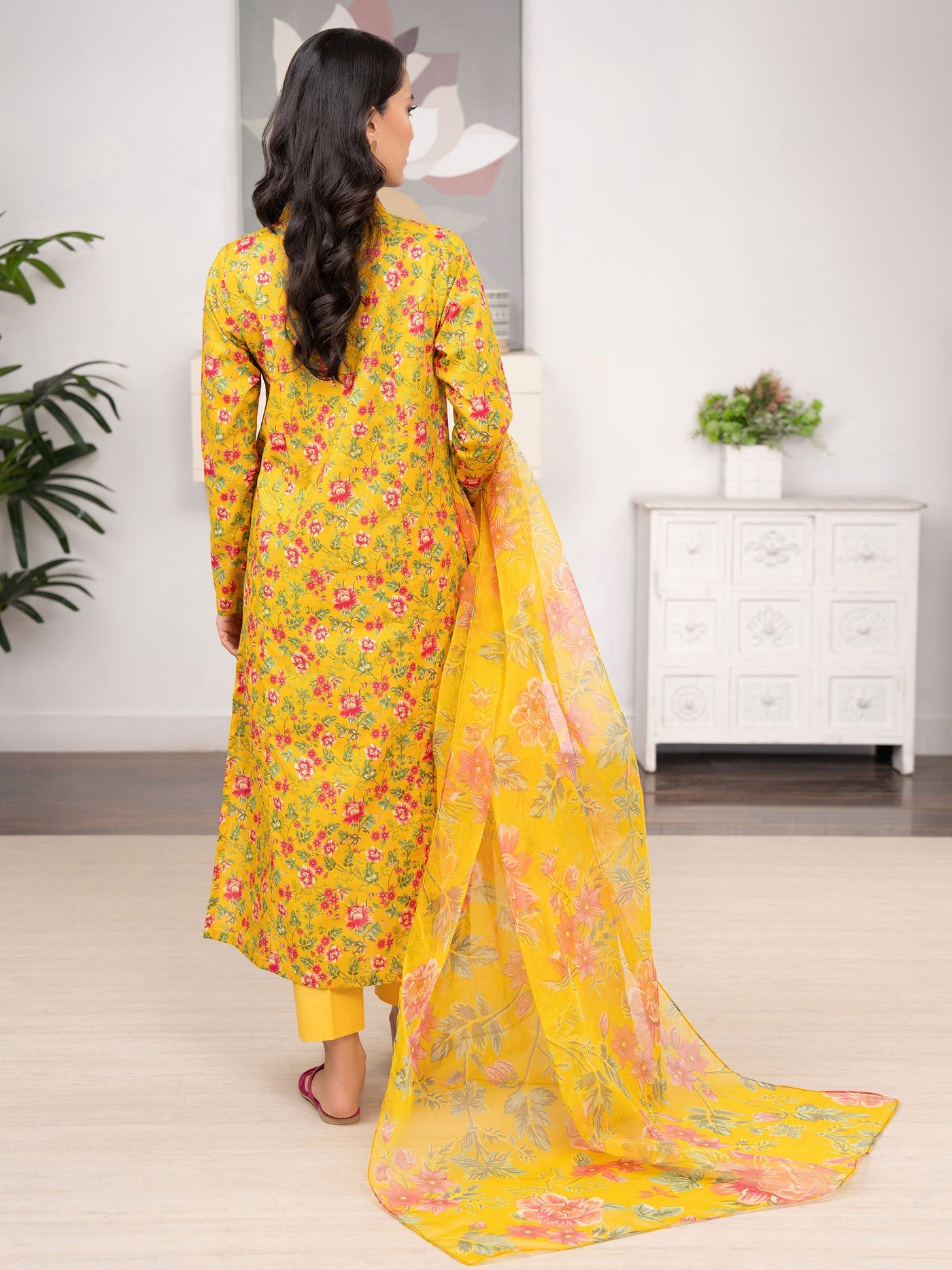 Lawn Yellow Stitched Suit - Limelight