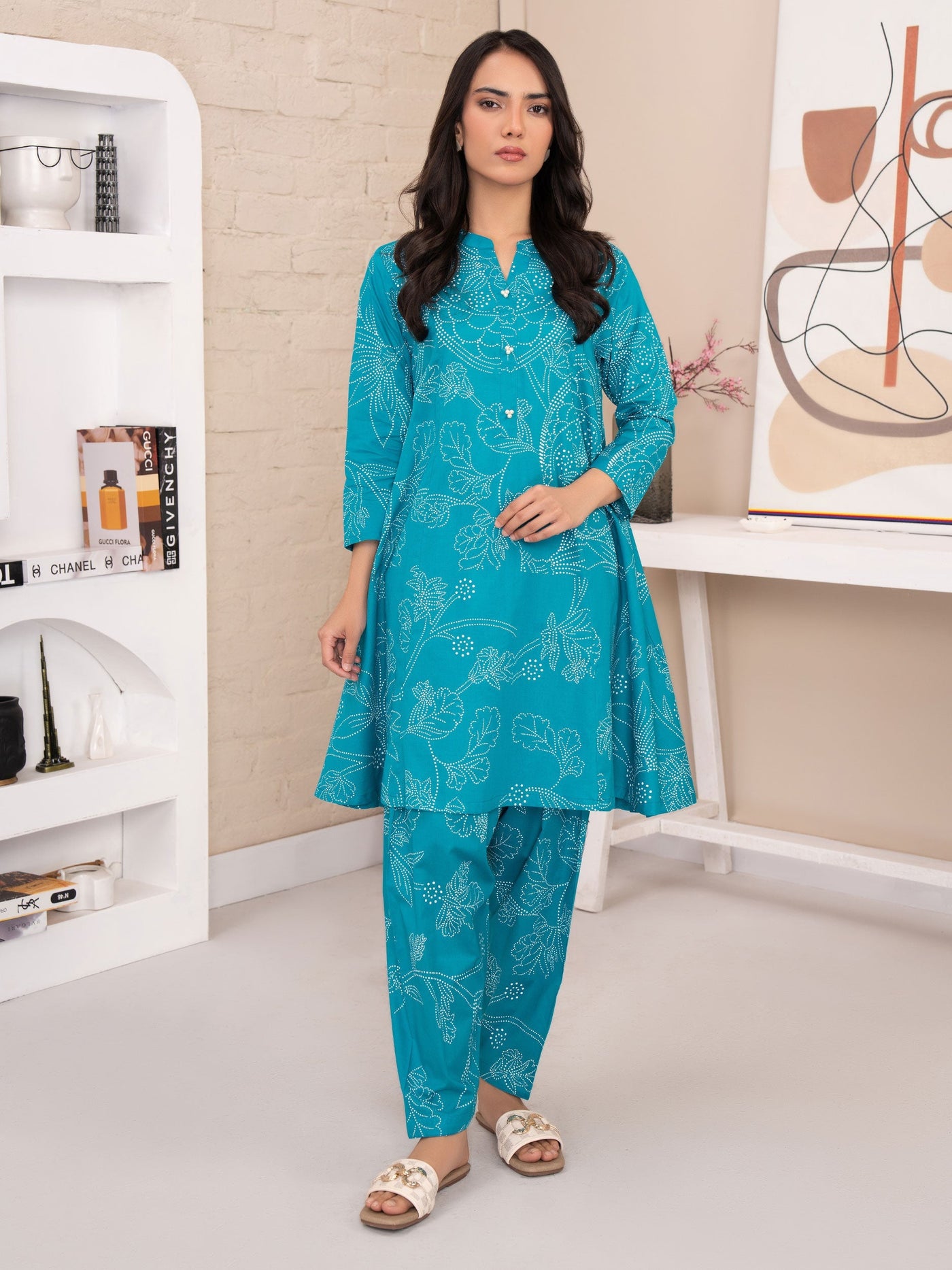 Lawn Ferozi Kurti - Limelight