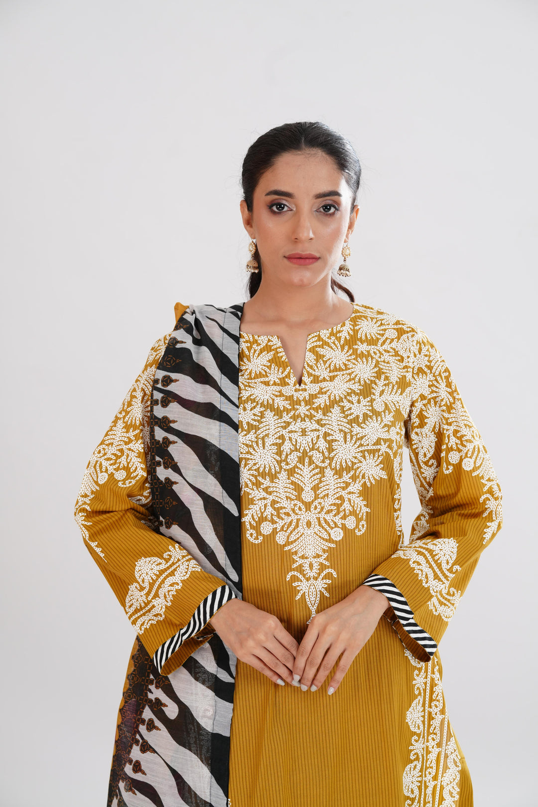 Lawn Yellow Stitched Suit - Limelight