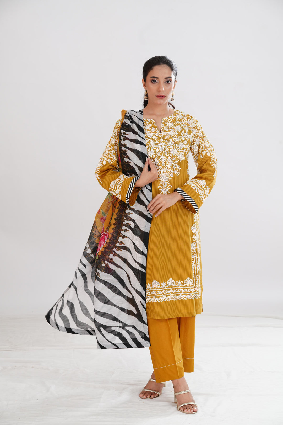 Lawn Yellow Stitched Suit - Limelight