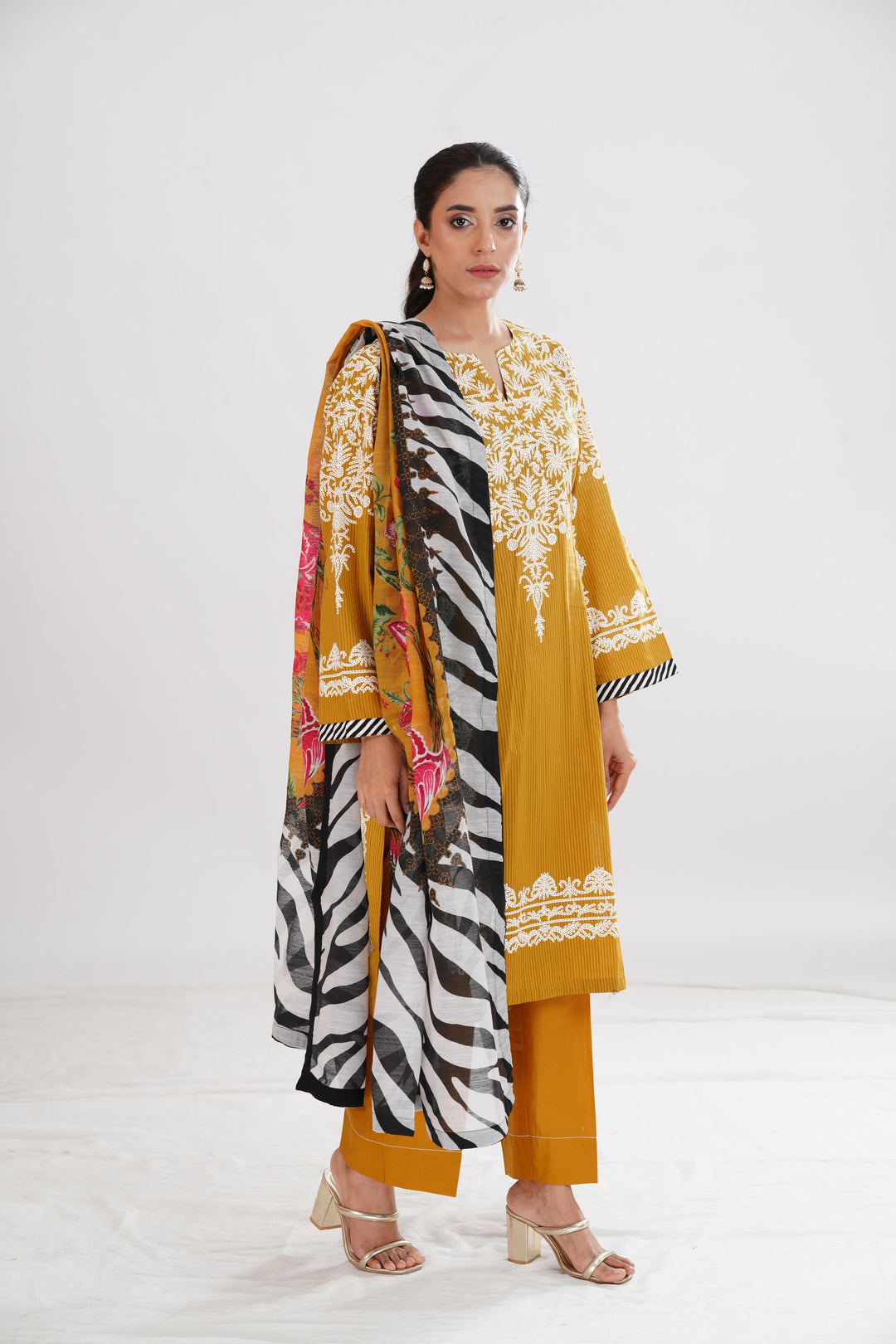 Lawn Yellow Stitched Suit - Limelight