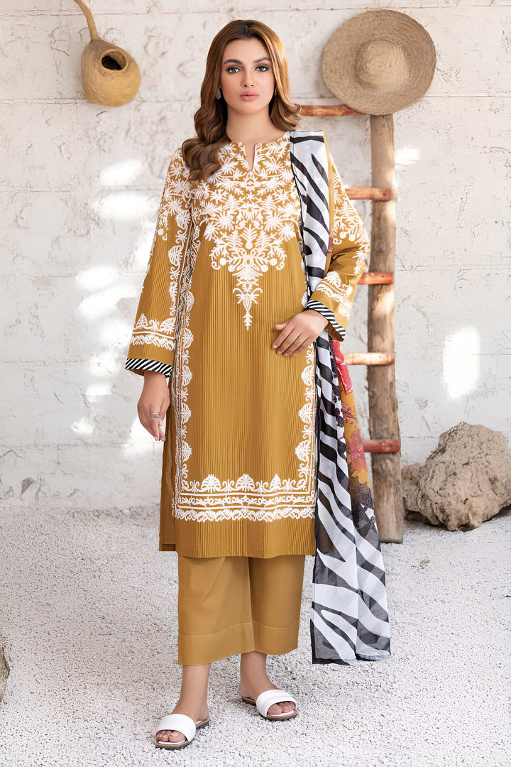 Lawn Yellow Stitched Suit - Limelight