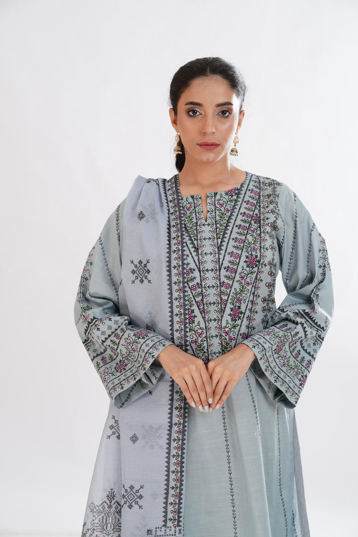 Lawn Grey Stitched Suit - Limelight