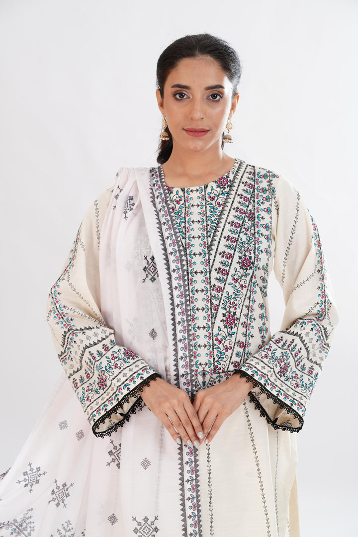 Lawn Off White Stitched Suit - Limelight