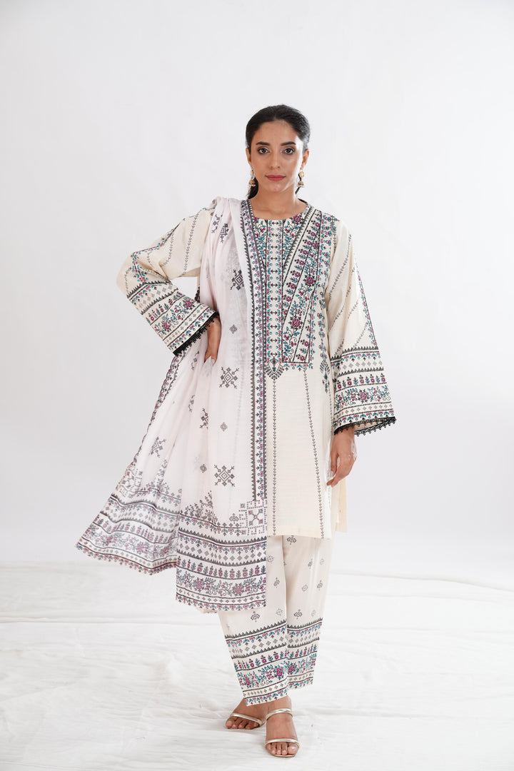 Lawn Off White Stitched Suit - Limelight