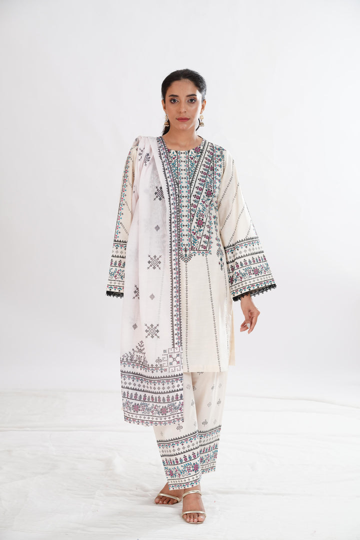 Lawn Off White Stitched Suit - Limelight