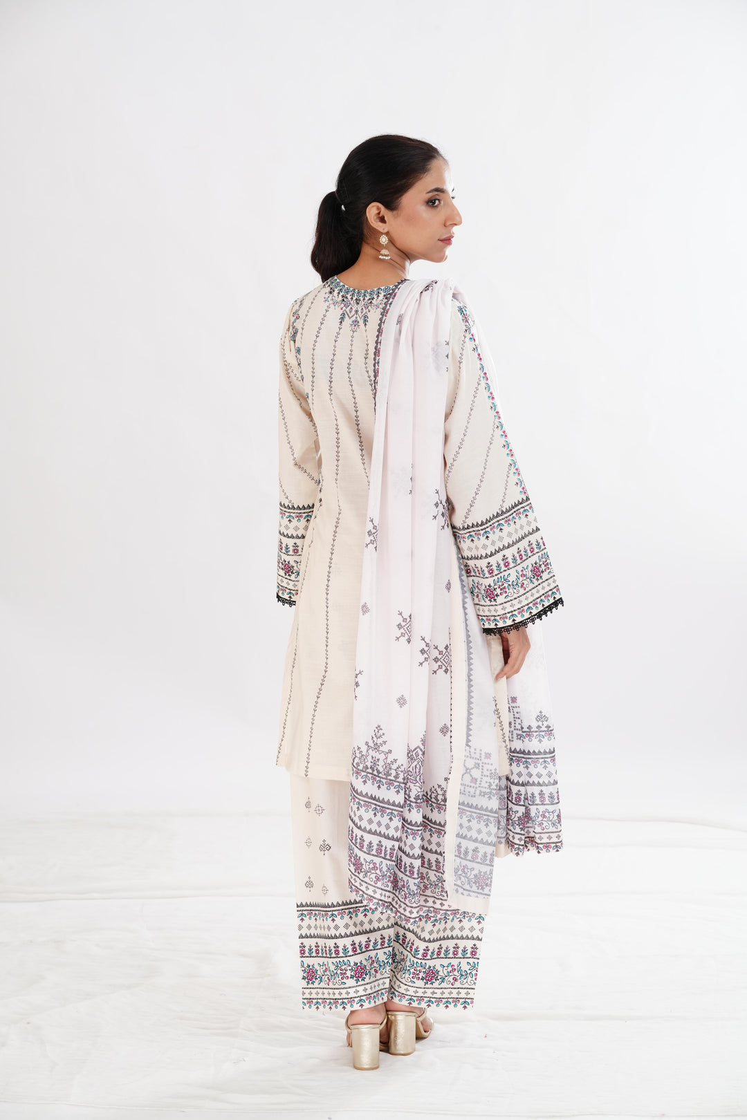 Lawn Off White Stitched Suit - Limelight