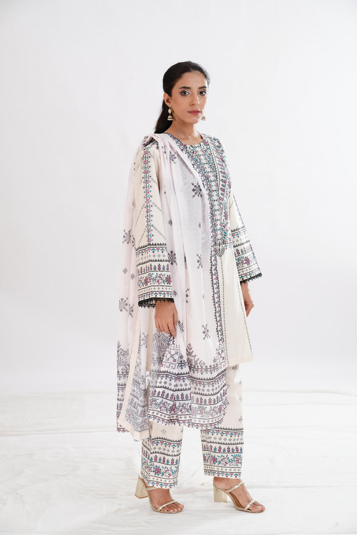 Lawn Off White Stitched Suit - Limelight