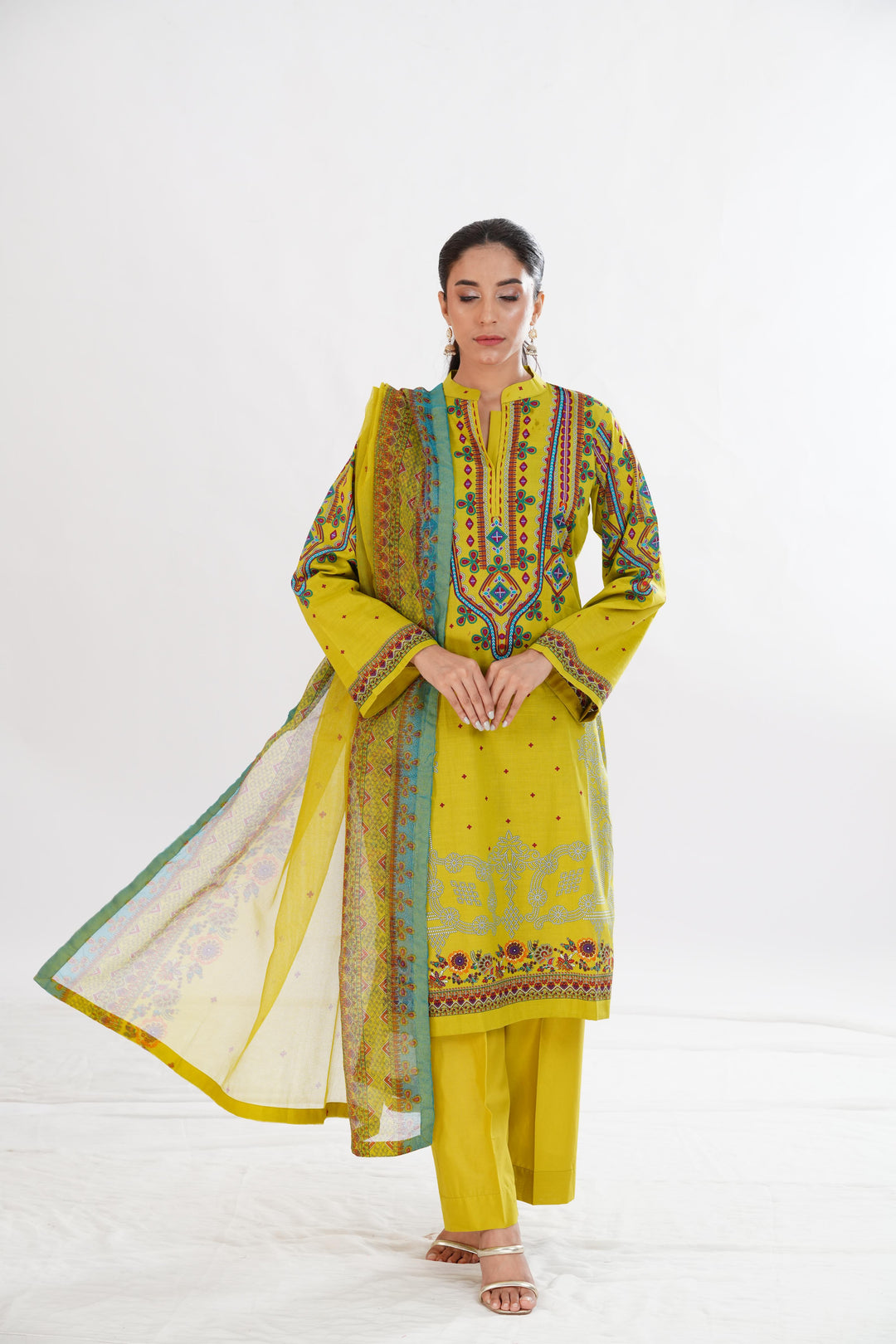 Lawn Green Stitched Suit - Limelight