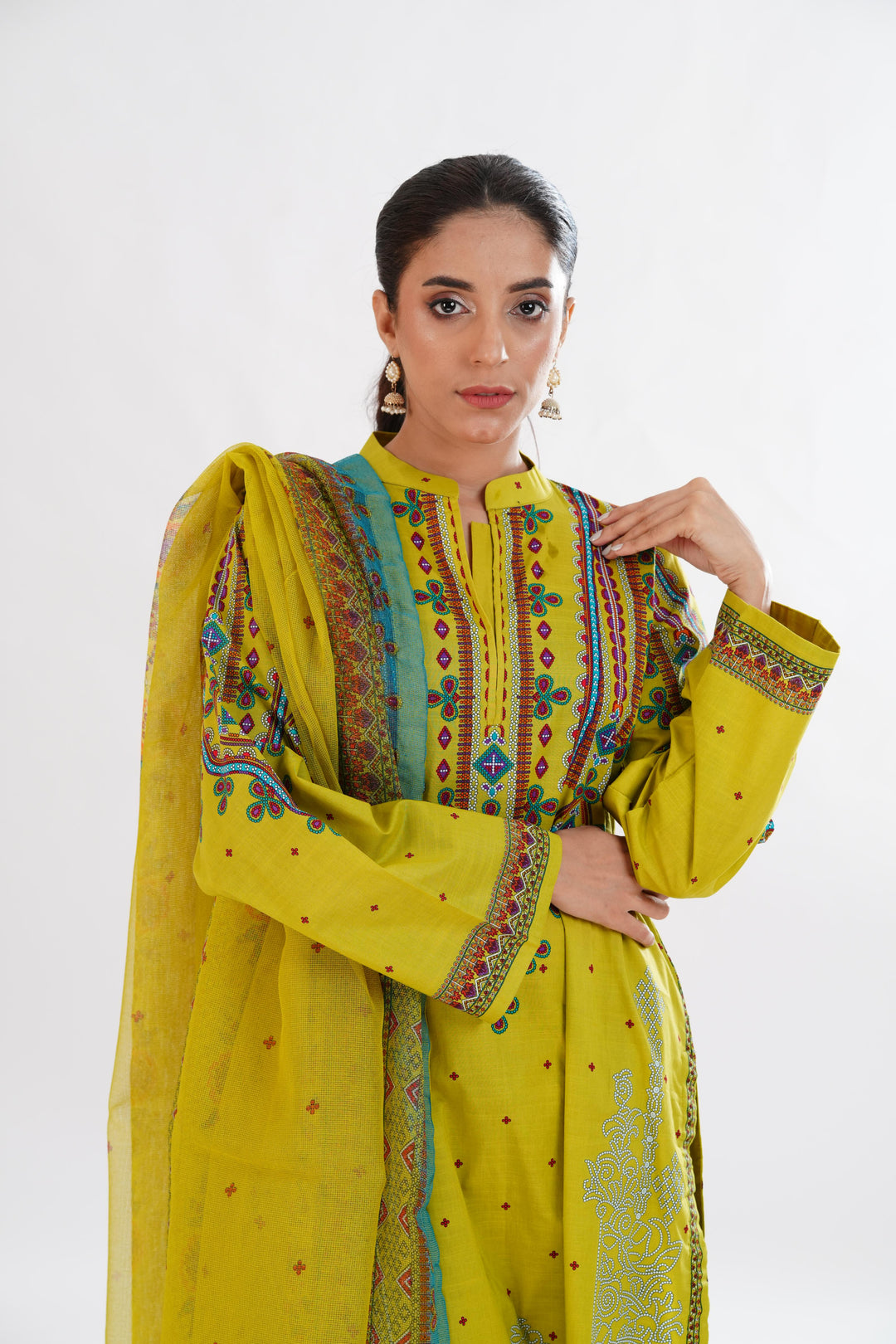 Lawn Green Stitched Suit - Limelight