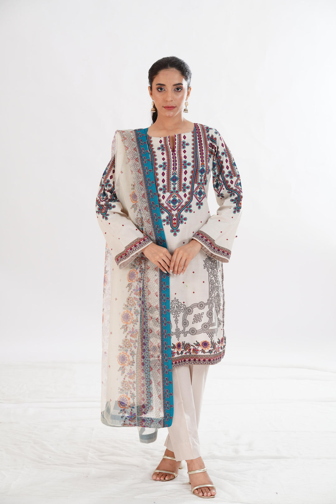 Lawn Beige Stitched Suit - Limelight
