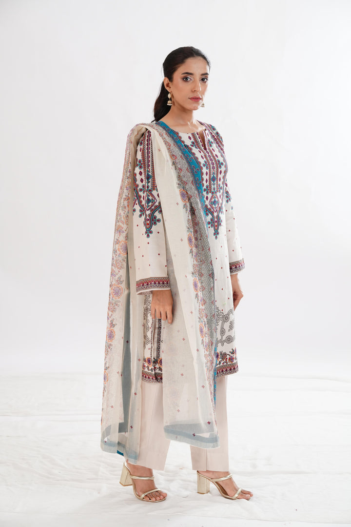 Lawn Beige Stitched Suit - Limelight