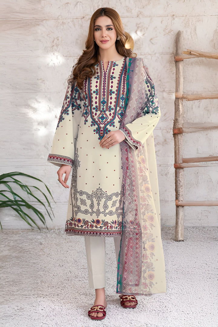 Lawn Beige Stitched Suit - Limelight