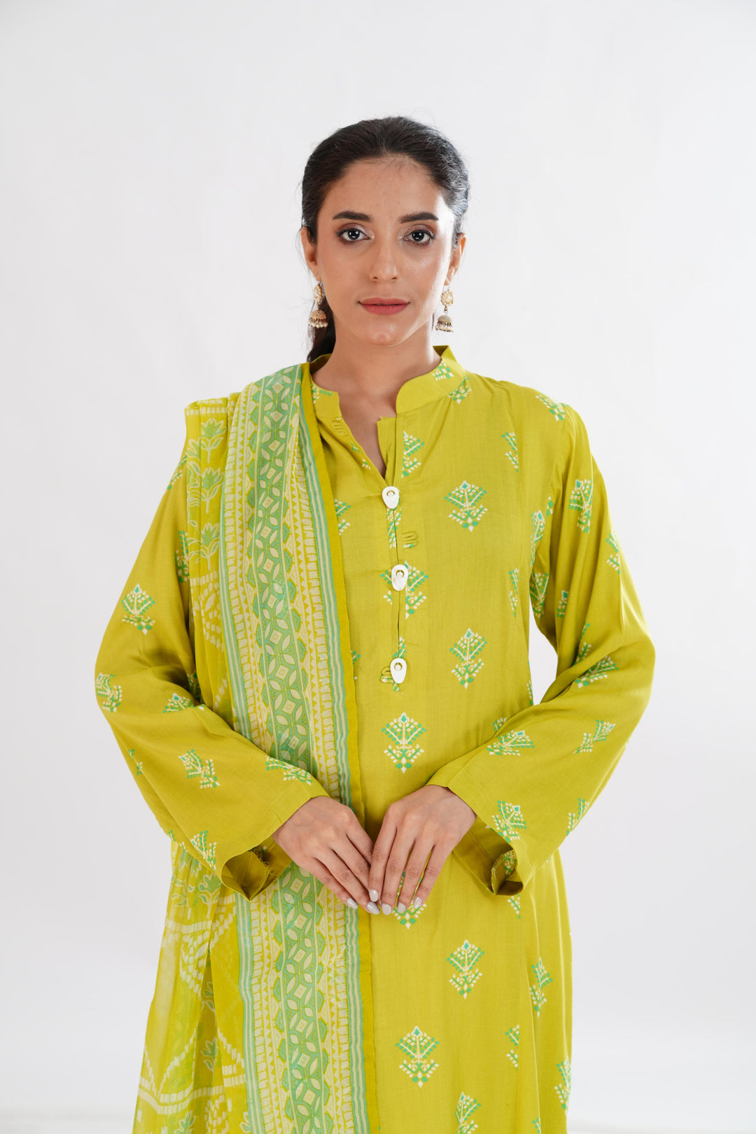 Lawn Green Stitched Suit - Limelight