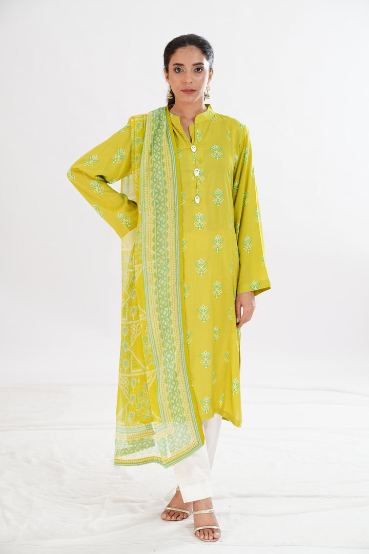 Lawn Green Stitched Suit - Limelight