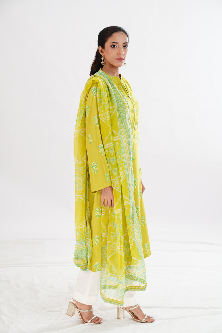 Lawn Green Stitched Suit - Limelight