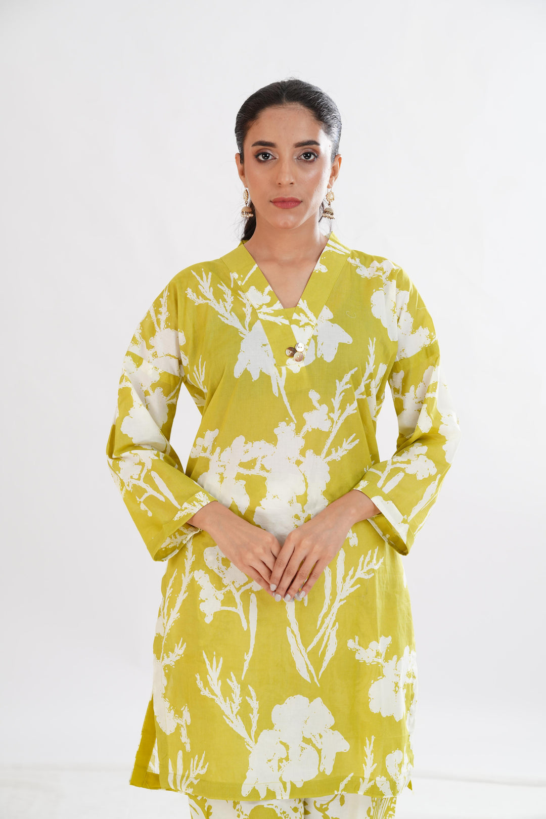 Lawn Lemon Stitched Suit - Limelight