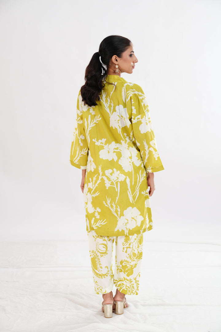 Lawn Lemon Stitched Suit - Limelight