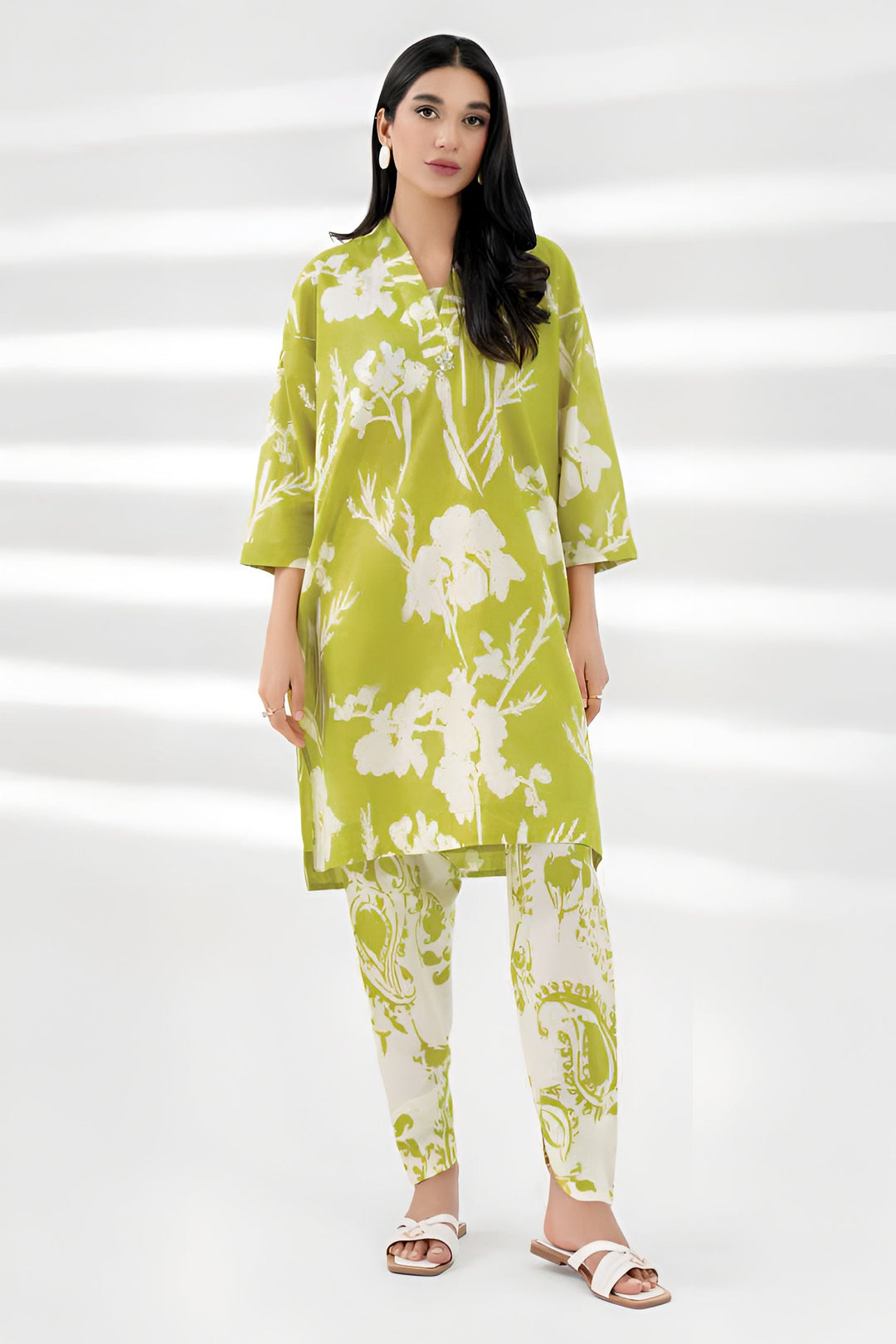Lawn Lemon Stitched Suit - Limelight