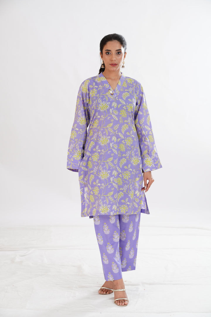 Lawn Purple Stitched Suit - Limelight
