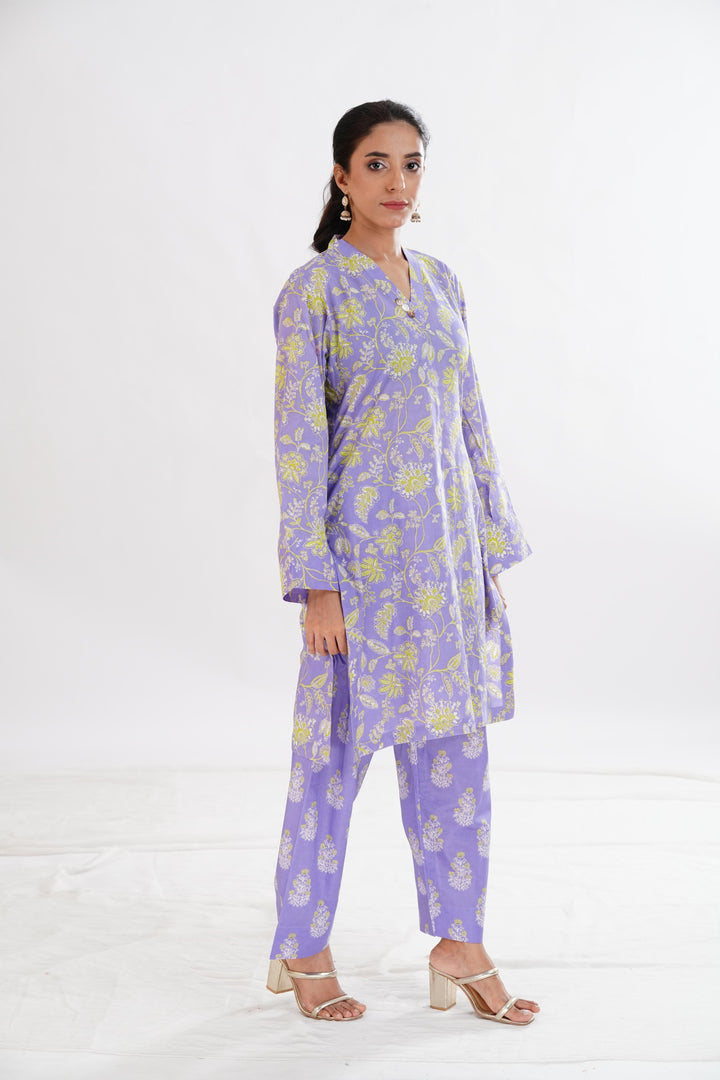 Lawn Purple Stitched Suit - Limelight