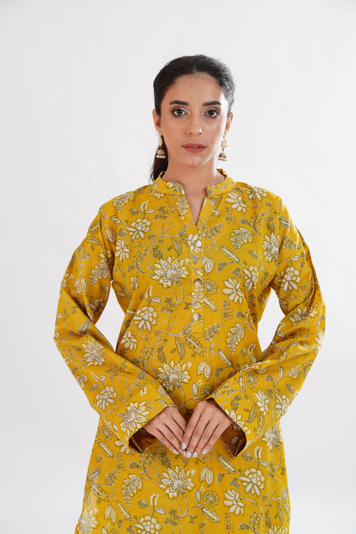 Lawn Yellow Stitched Suit - Limelight