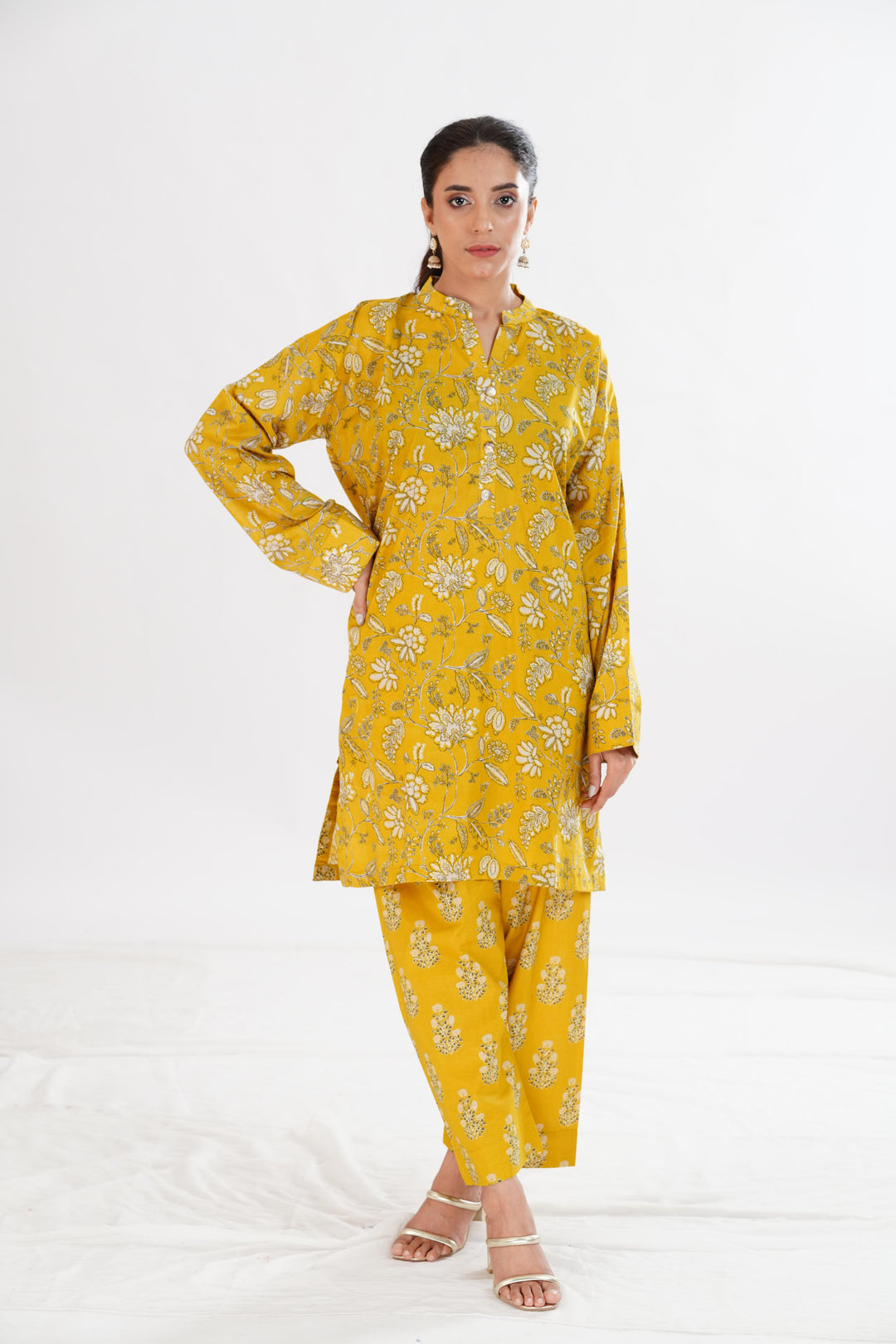 Lawn Yellow Stitched Suit - Limelight