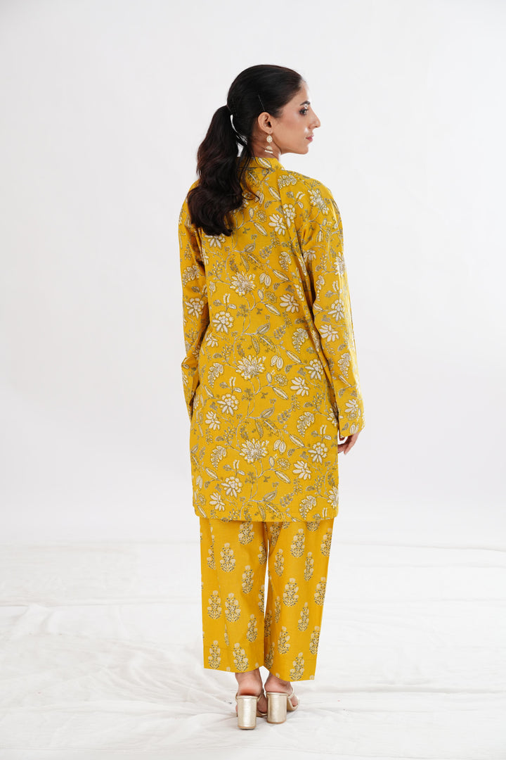 Lawn Yellow Stitched Suit - Limelight