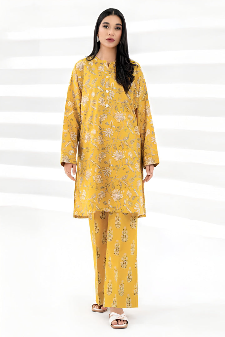 Lawn Yellow Stitched Suit - Limelight