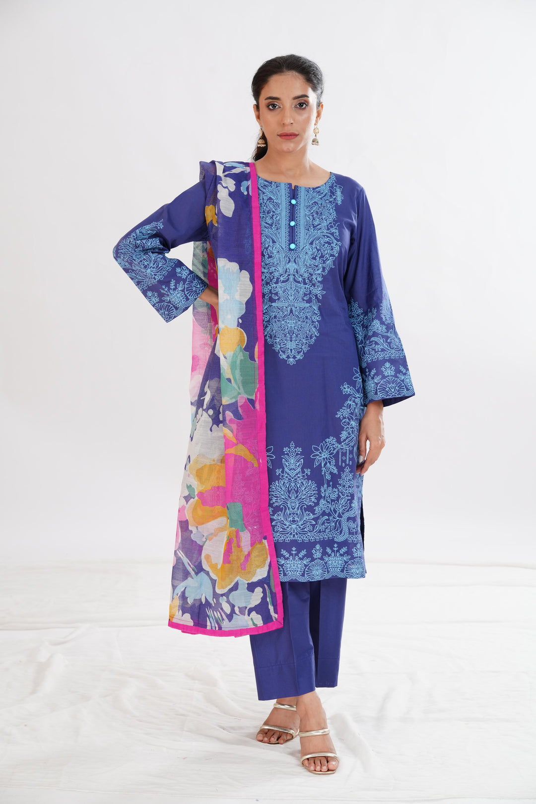Lawn Blue Stitched Suit - Limelight