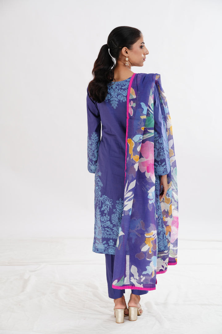 Lawn Blue Stitched Suit - Limelight